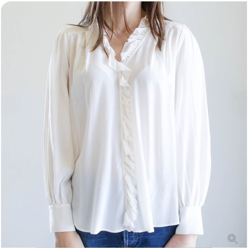 Sea New York Solange Long Sleeve Button Down Ruffle Silk Blouse Regencycore 6